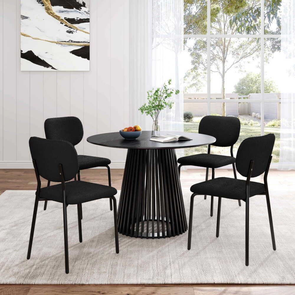 Charcoal Charm Armless Dining Chairs – Boucle Fabric, Metal Legs, Set of 2