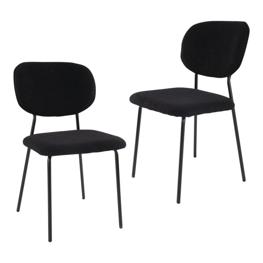 Charcoal Charm Armless Dining Chairs – Boucle Fabric, Metal Legs, Set of 2