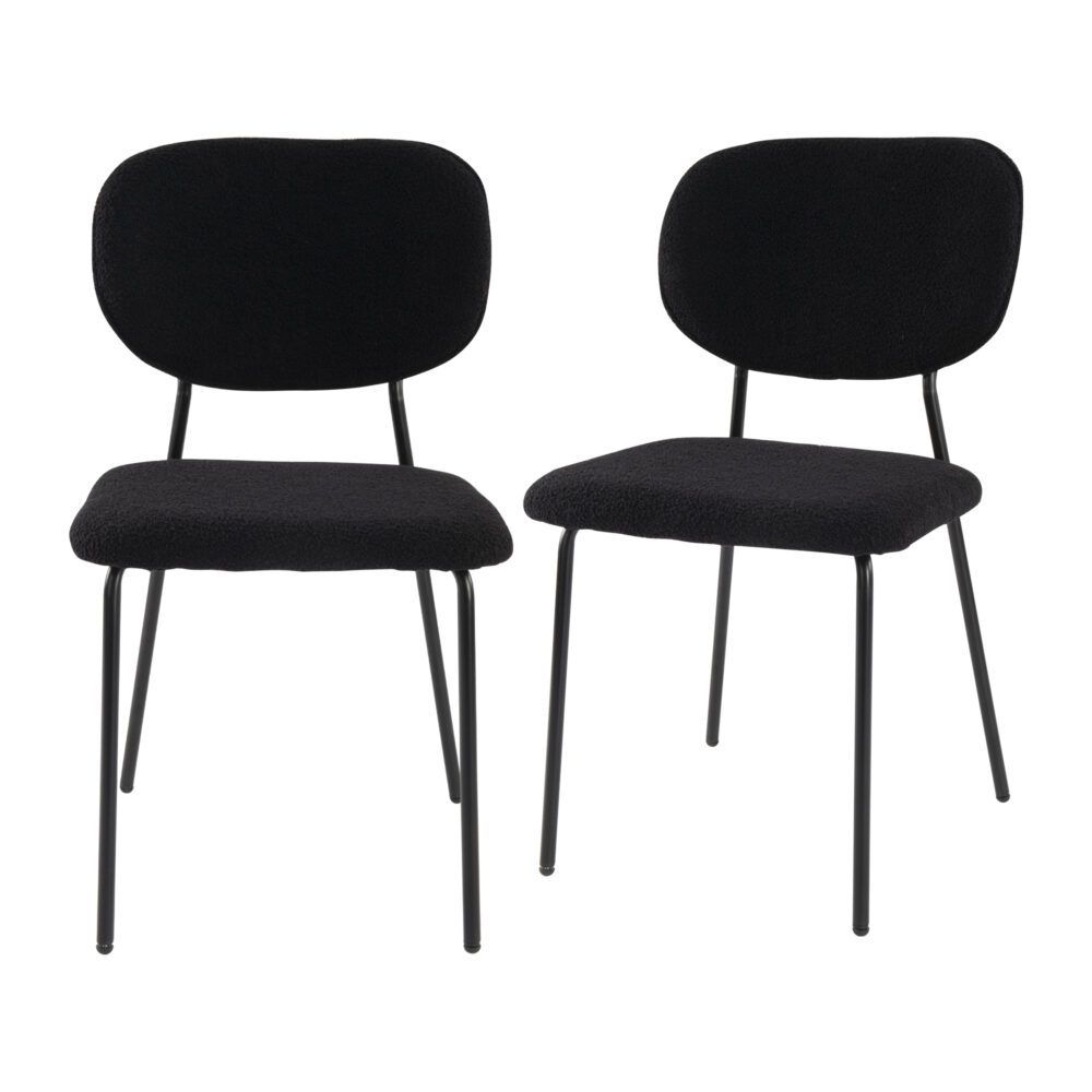 Charcoal Charm Armless Dining Chairs – Boucle Fabric, Metal Legs, Set of 2
