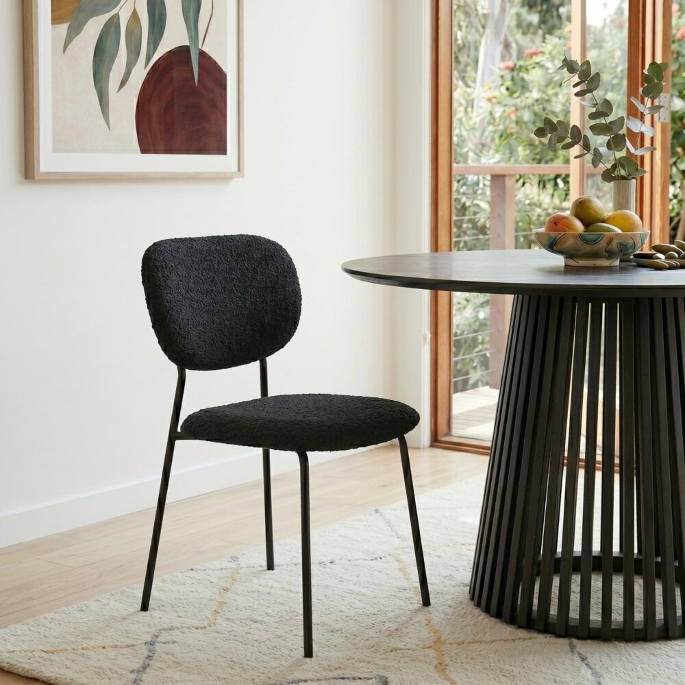 Charcoal Charm Armless Dining Chairs – Boucle Fabric, Metal Legs, Set of 2