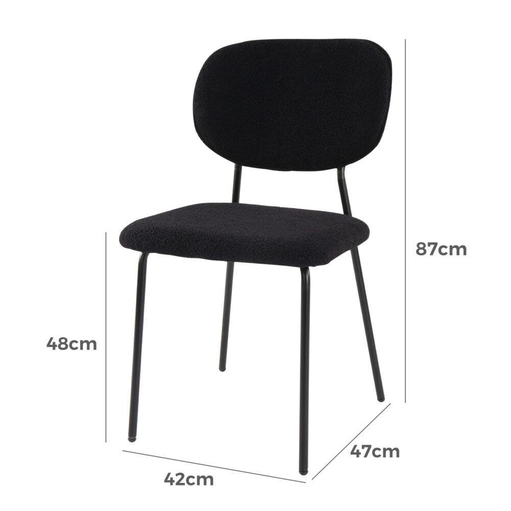 Charcoal Charm Armless Dining Chairs – Boucle Fabric, Metal Legs, Set of 2