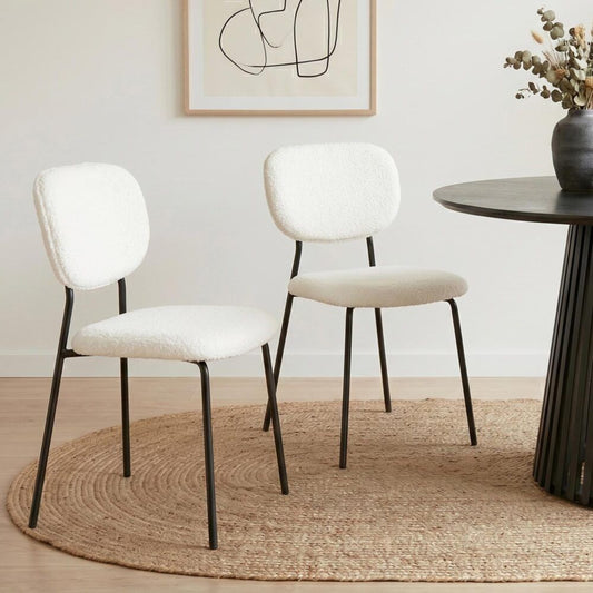 White Whisper Dining Chairs – Teddy Fabric, White, Set of 2
