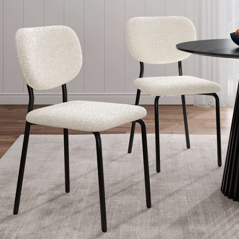 White Whisper Dining Chairs – Teddy Fabric, White, Set of 2