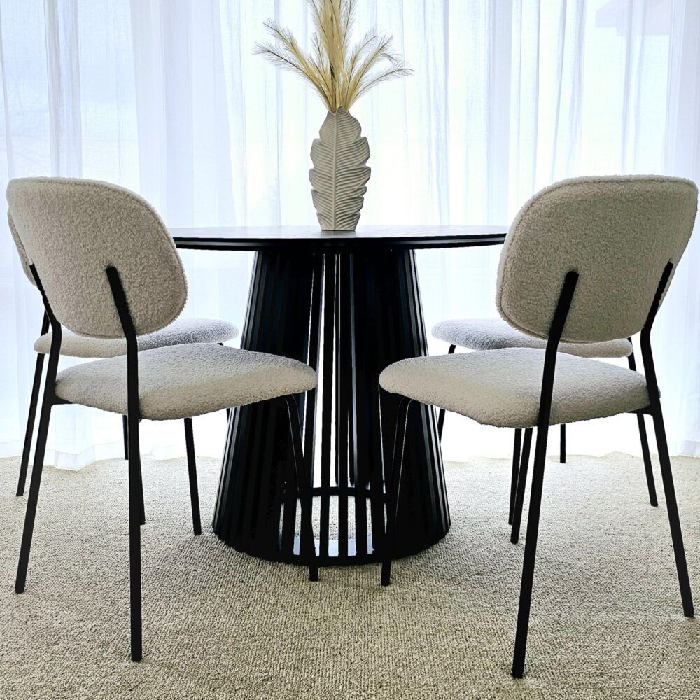 White Whisper Dining Chairs – Teddy Fabric, White, Set of 2