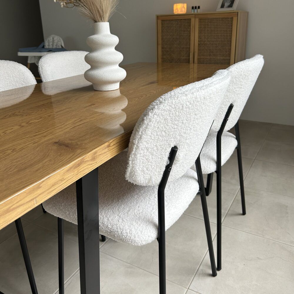 White Whisper Dining Chairs – Teddy Fabric, White, Set of 2