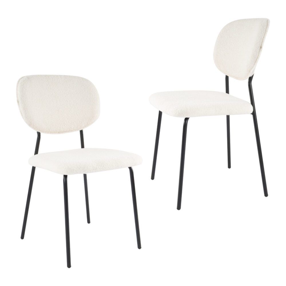 White Whisper Dining Chairs – Teddy Fabric, White, Set of 2
