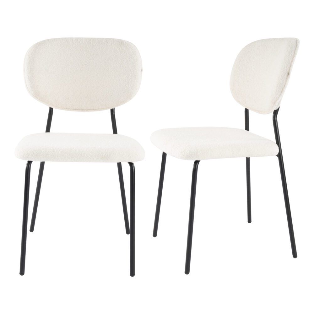 White Whisper Dining Chairs – Teddy Fabric, White, Set of 2