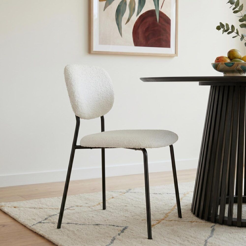 White Whisper Dining Chairs – Teddy Fabric, White, Set of 2