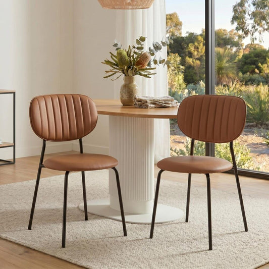 Tan Temptation Chair Duo – Premium Tan Leathaire, Metal Legs