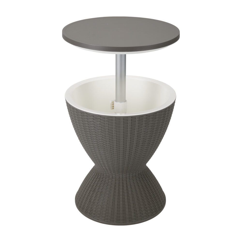 Taupe outdoor garden ice cooler table by The Willow Stone Collective with 30L capacity, ideal for outdoor furniture accessories.