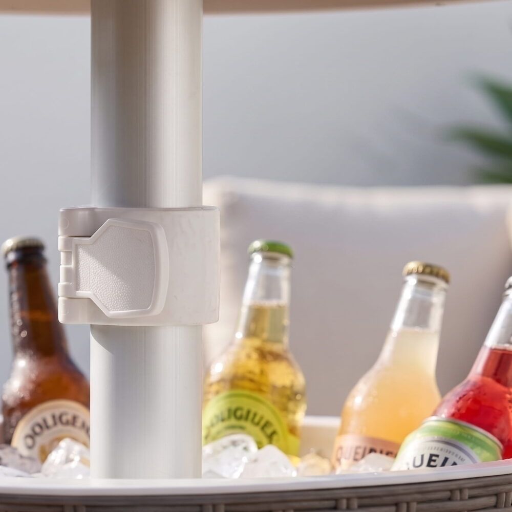 Taupe Garden Ice Cooler Table by The Willow Stone Collective with 30L capacity, outdoor furniture accessory, showing the cooler's surface.