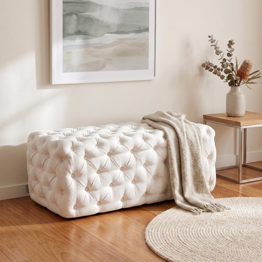Elsa Tufted Ottoman Beach Boucle White-Rectangular