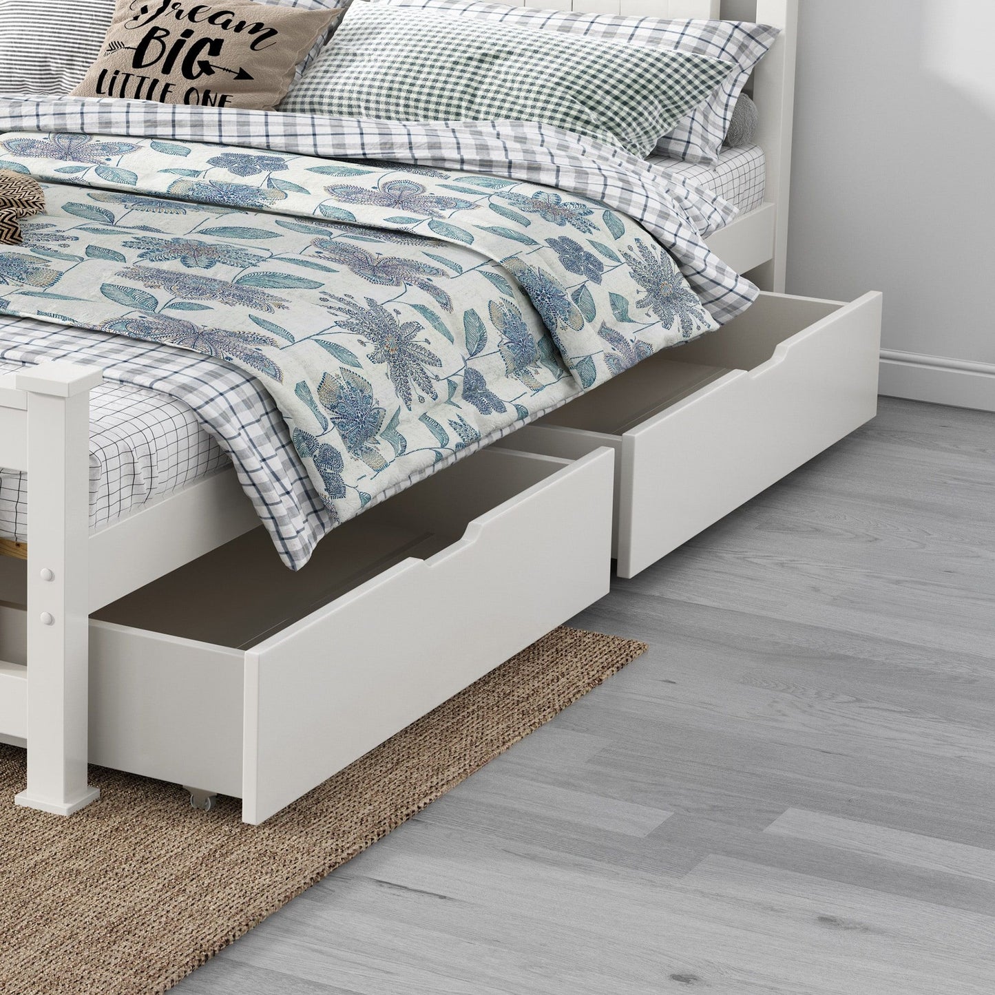 Wooden Bed Frame Trundle Drawers – Storage, White, Set of 2