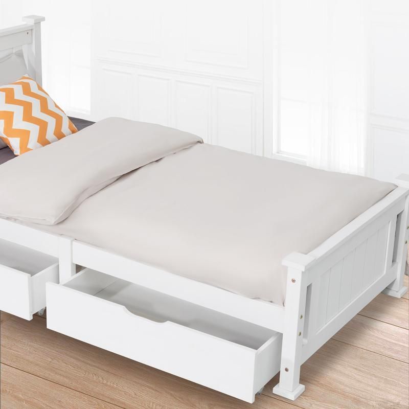 Wooden Bed Frame Trundle Drawers – Storage, White, Set of 2