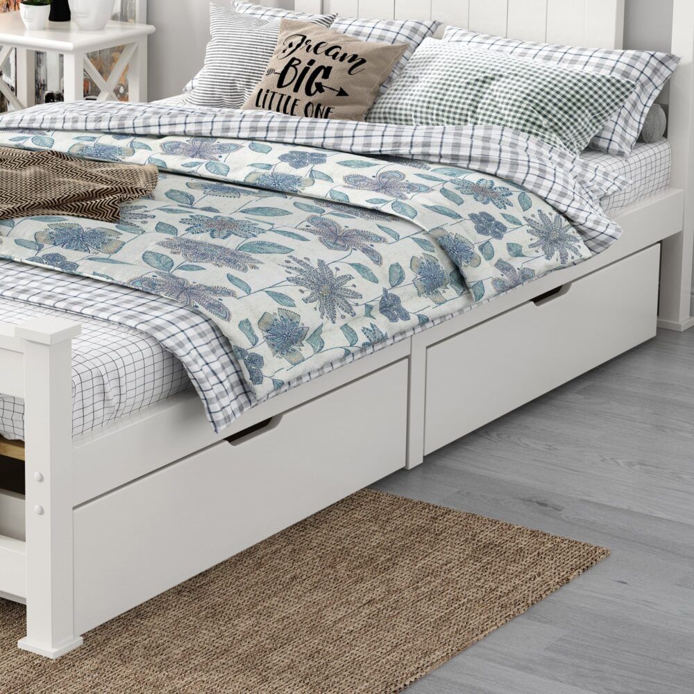 Wooden Bed Frame Trundle Drawers – Storage, White, Set of 2