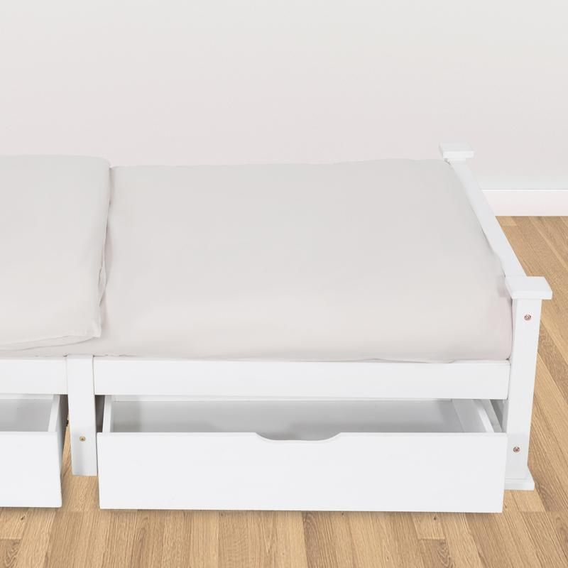 Wooden Bed Frame Trundle Drawers – Storage, White, Set of 2