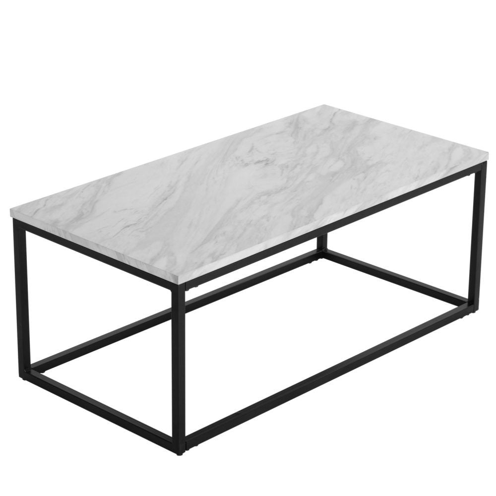 Rectangular Coffee Table – Marble Effect Top, Industrial Steel Base