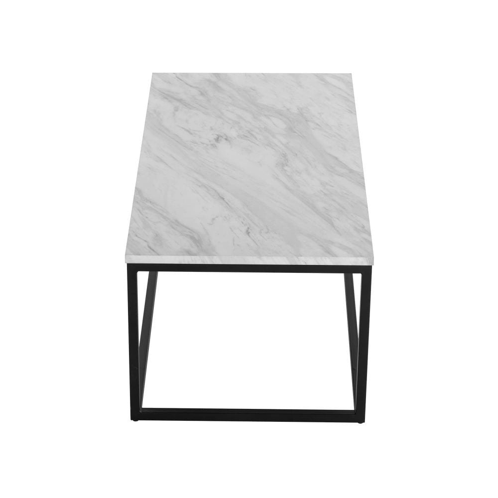 Rectangular Coffee Table – Marble Effect Top, Industrial Steel Base