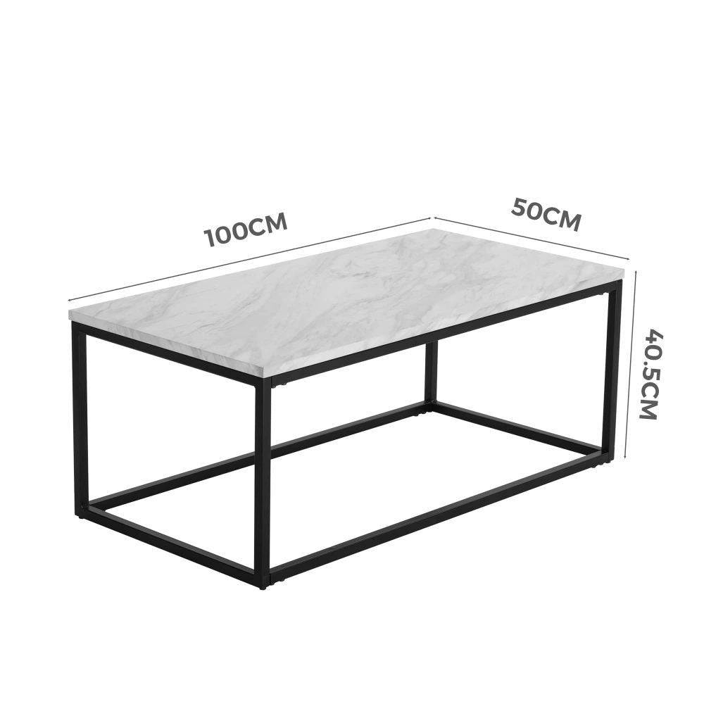 Rectangular Coffee Table – Marble Effect Top, Industrial Steel Base