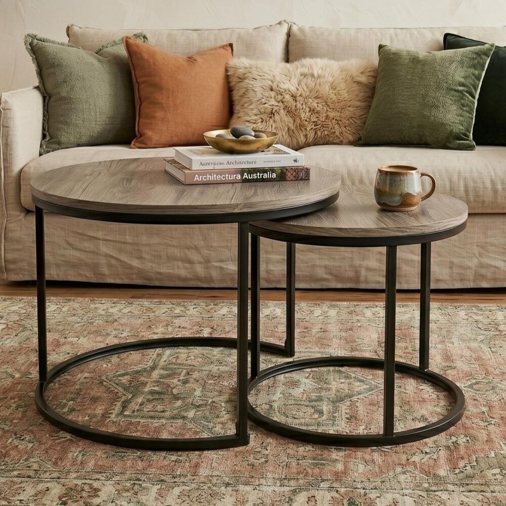 Stack & Style Nesting Coffee Table – Space-Saving Dark Gray Wood Grain Set