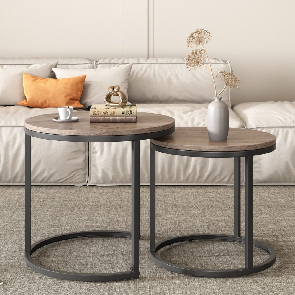 Stack & Style Nesting Coffee Table – Space-Saving Dark Gray Wood Grain Set