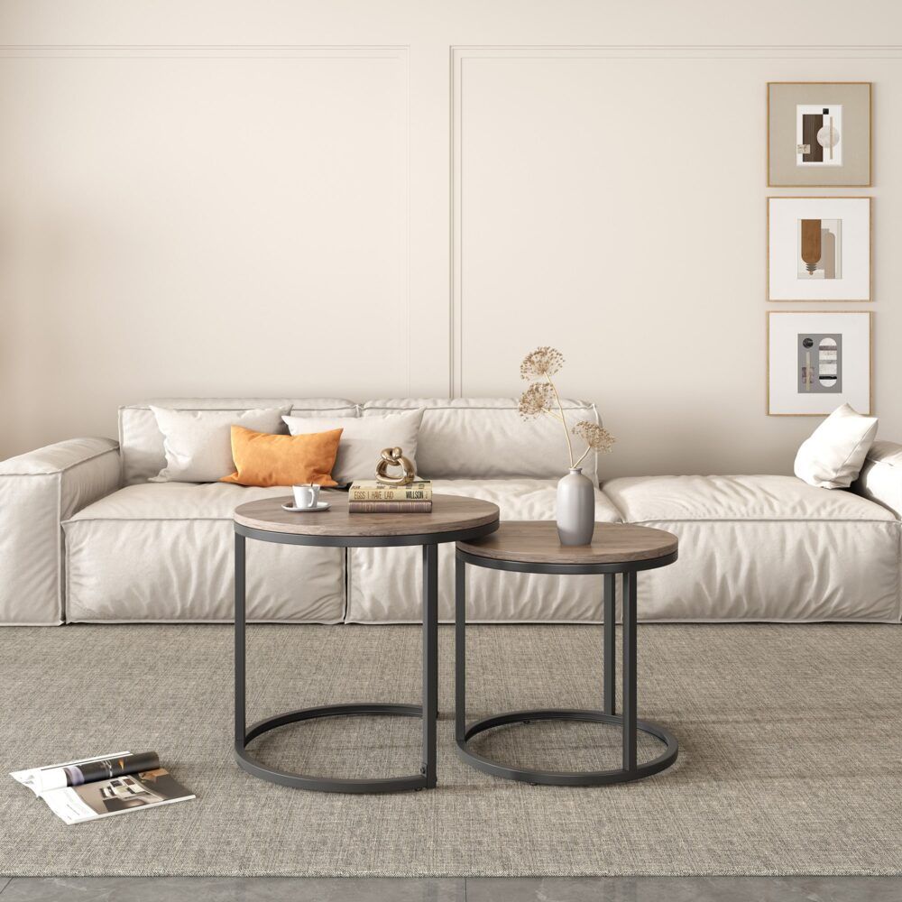 Stack & Style Nesting Coffee Table – Space-Saving Dark Gray Wood Grain Set