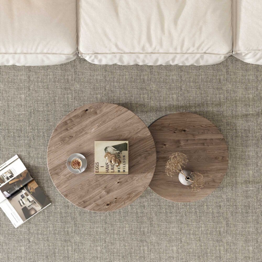 Stack & Style Nesting Coffee Table – Space-Saving Dark Gray Wood Grain Set
