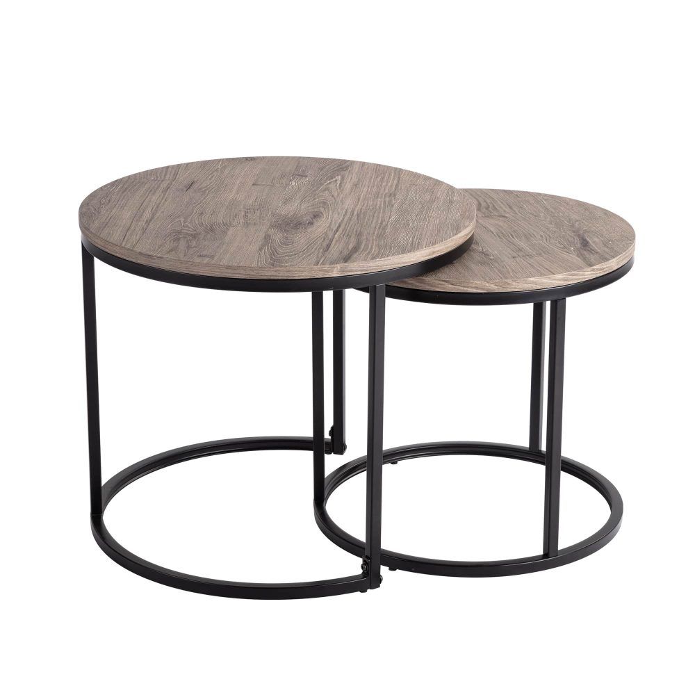 Stack & Style Nesting Coffee Table – Space-Saving Dark Gray Wood Grain Set