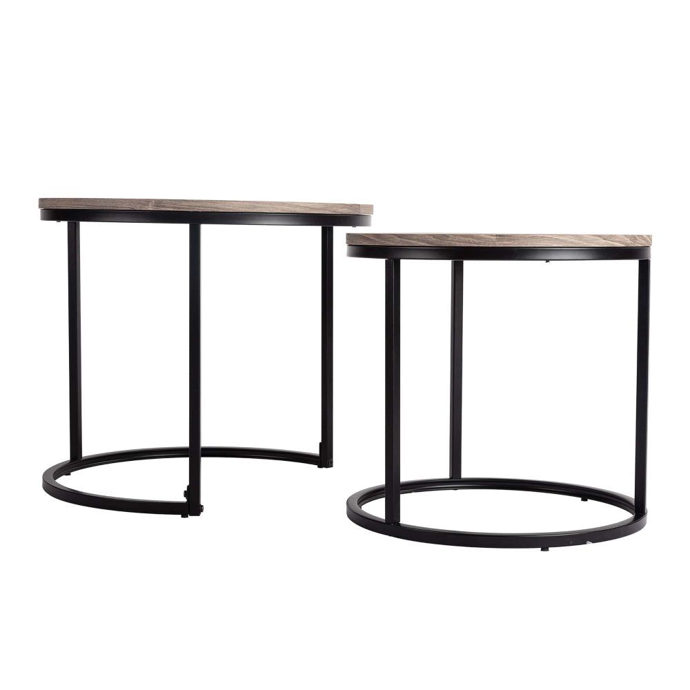 Stack & Style Nesting Coffee Table – Space-Saving Dark Gray Wood Grain Set