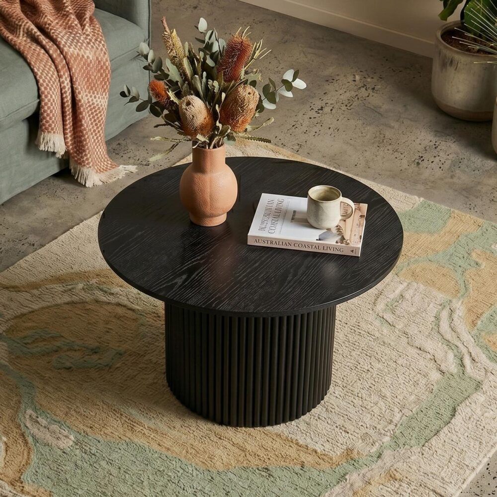 Wooden Coffee Table – Ribbed Texture, Black Finish