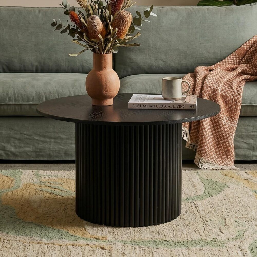 Wooden Coffee Table – Ribbed Texture, Black Finish