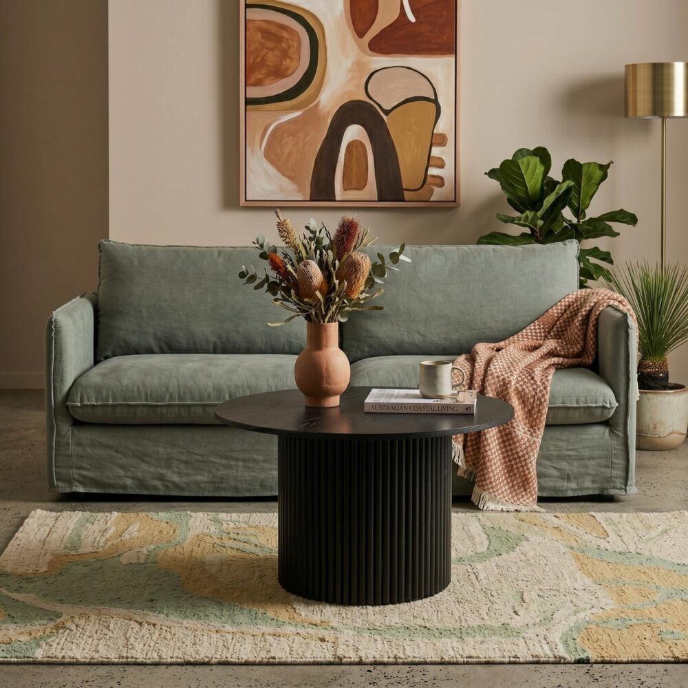 Wooden Coffee Table – Ribbed Texture, Black Finish