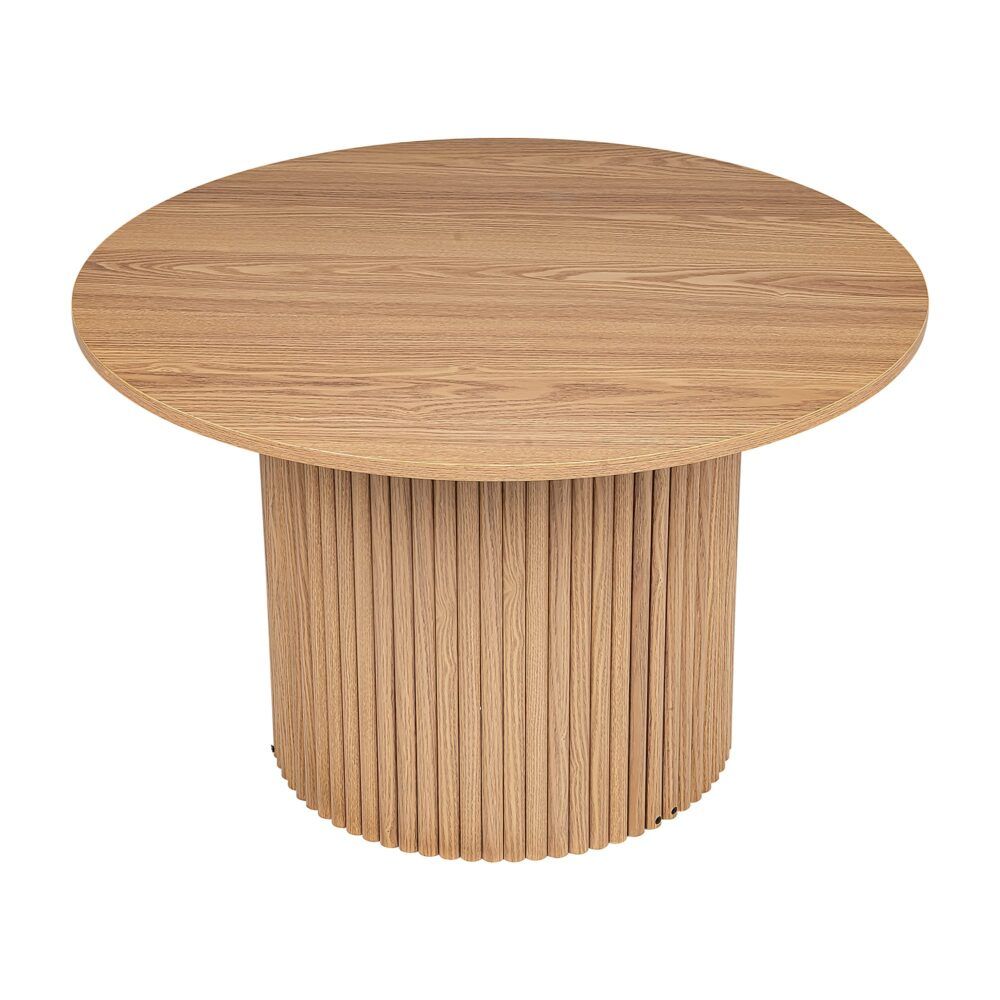 Ribbed Round Coffee Table – Natural Wood, Minimalist Design