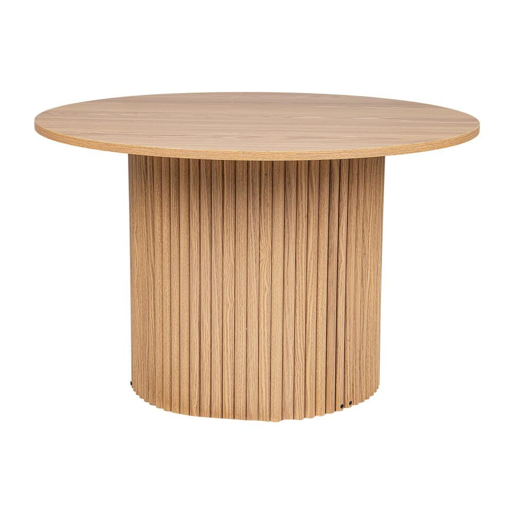 Ribbed Round Coffee Table – Natural Wood, Minimalist Design