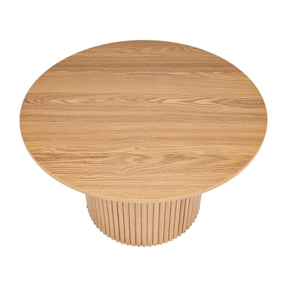 Ribbed Round Coffee Table – Natural Wood, Minimalist Design