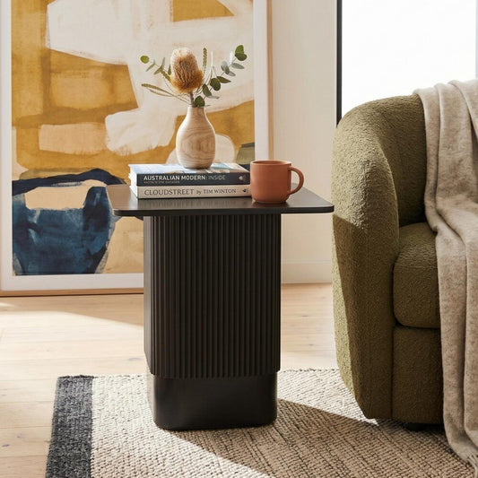 Clara Noir Side Table – Textured Base, MDF Top