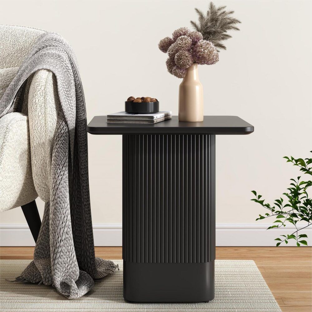 Clara Noir Side Table – Textured Base, MDF Top