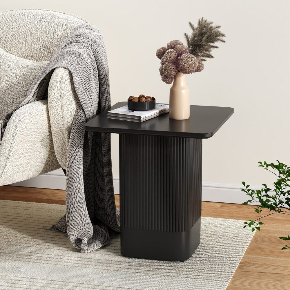 Clara Noir Side Table – Textured Base, MDF Top