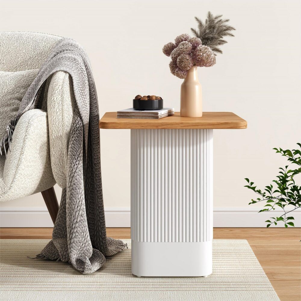 Clara Dusk Side Table – Natural Wood Grain, White Base