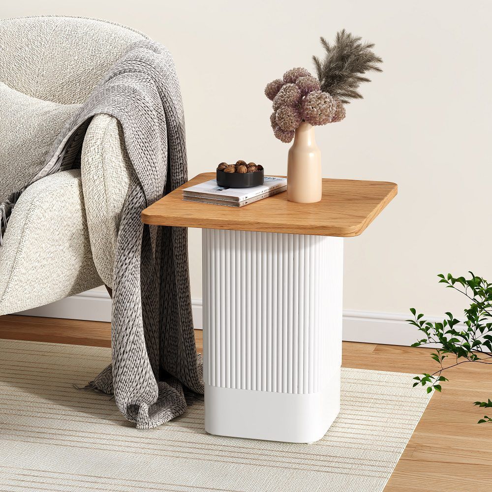 Clara Dusk Side Table – Natural Wood Grain, White Base
