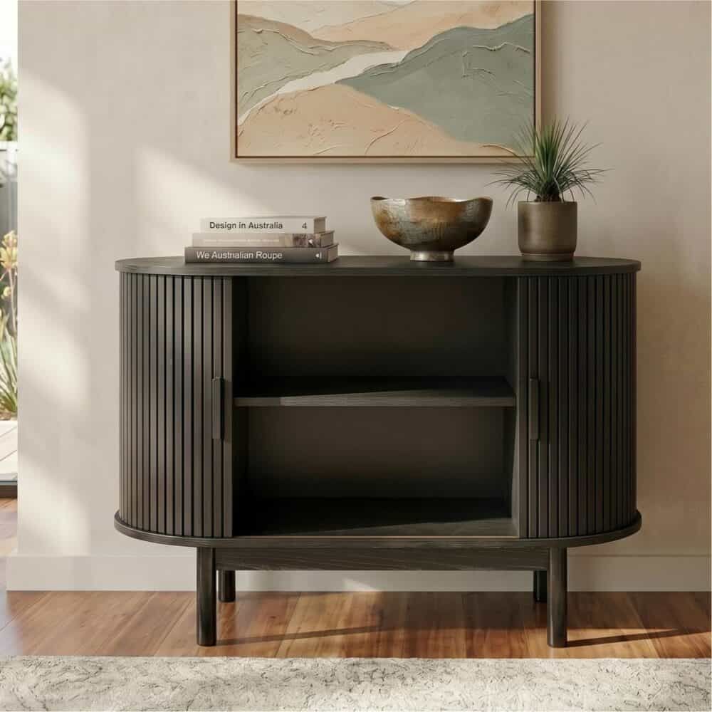 Sideboard Cabinet - Ribbed Design, Black, Mid-Century Modern