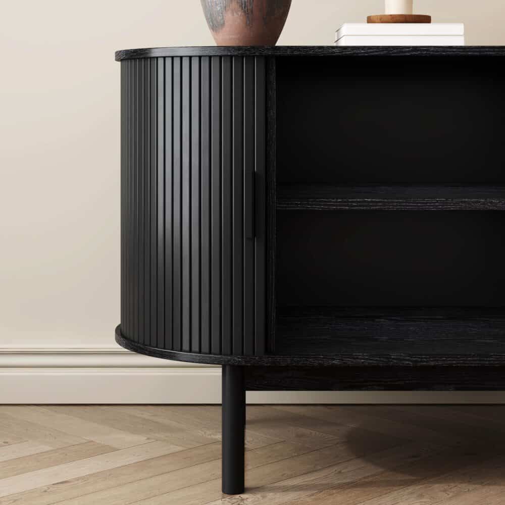 Sideboard Cabinet - Ribbed Design, Black, Mid-Century Modern