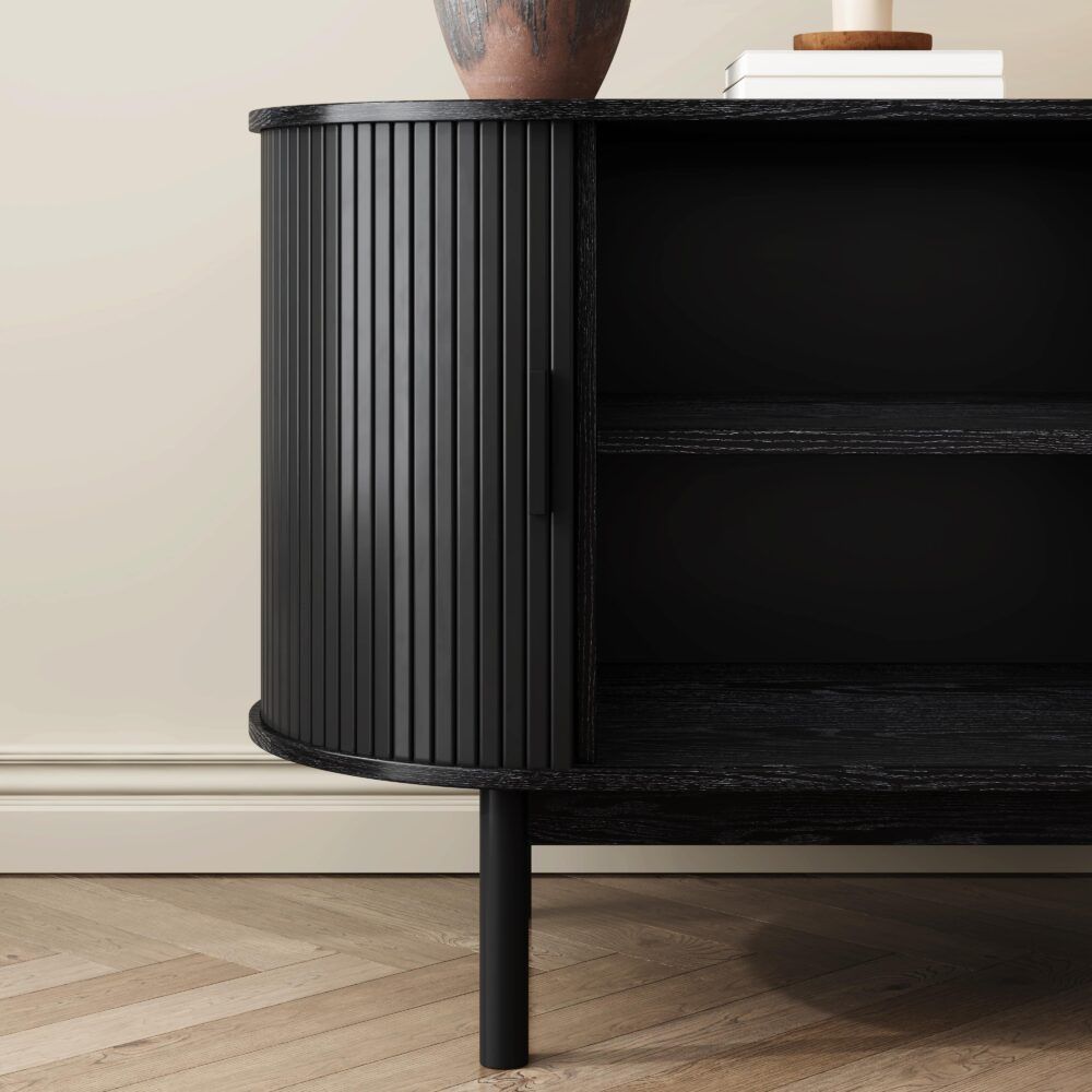 Sideboard Cabinet – Ribbed Design, Black, Mid-Century Modern