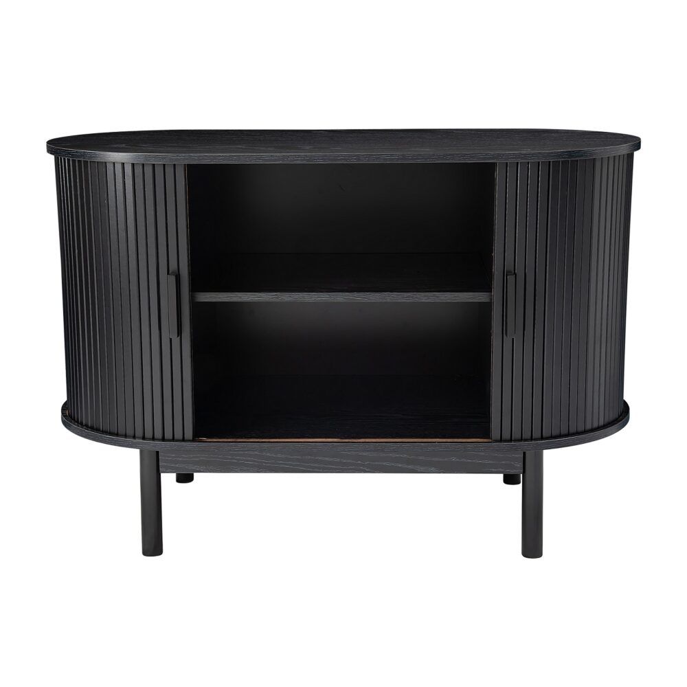 Sideboard Cabinet – Ribbed Design, Black, Mid-Century Modern