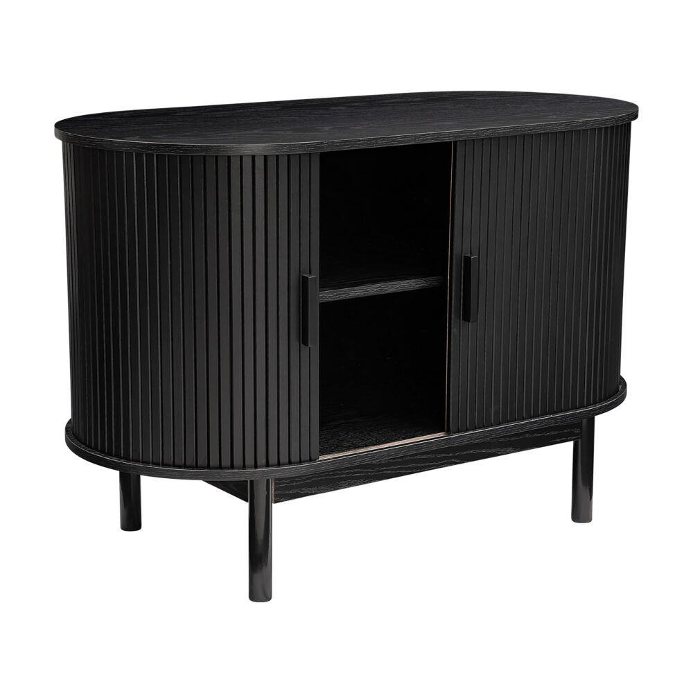 Sideboard Cabinet – Ribbed Design, Black, Mid-Century Modern