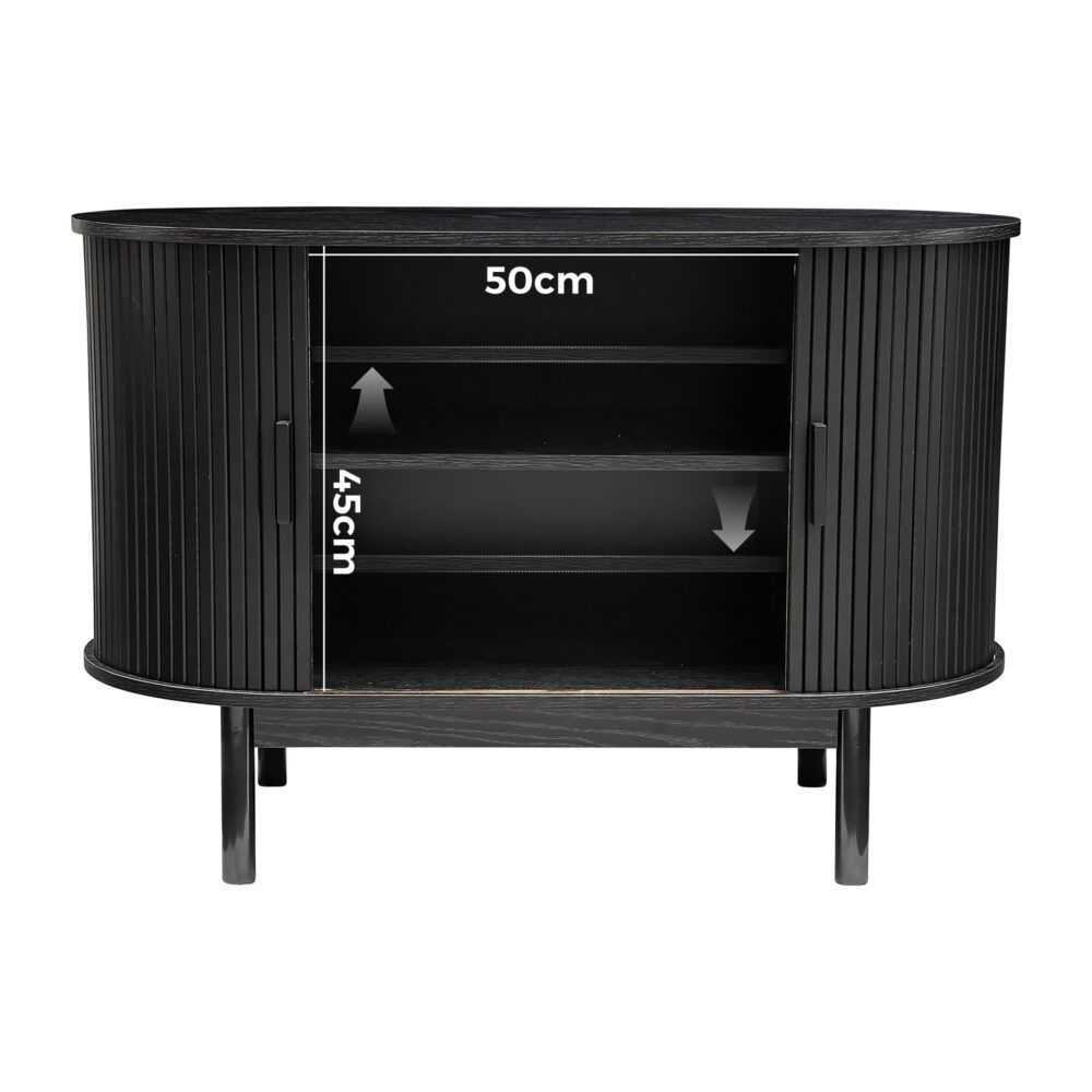 Sideboard Cabinet – Ribbed Design, Black, Mid-Century Modern