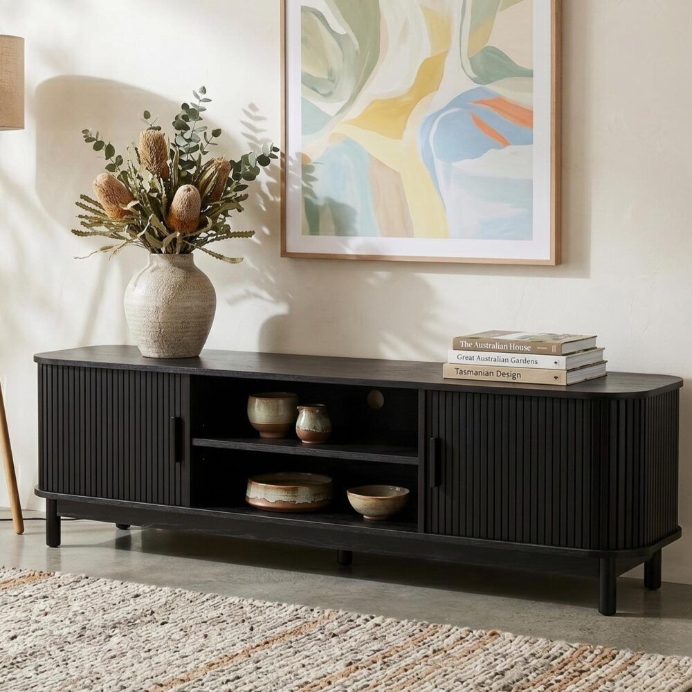 Entertainment Unit – Ribbed Design, 160cm Black