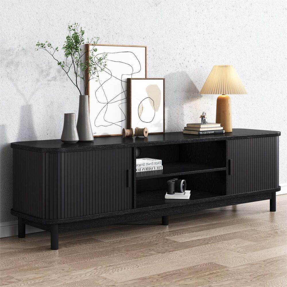 Entertainment Unit – Ribbed Design, 160cm Black