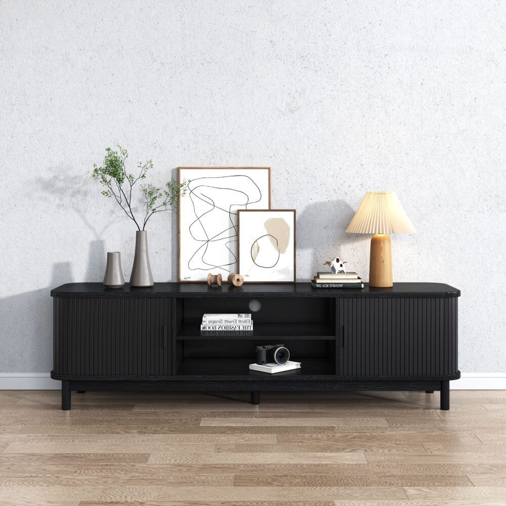 Entertainment Unit – Ribbed Design, 160cm Black