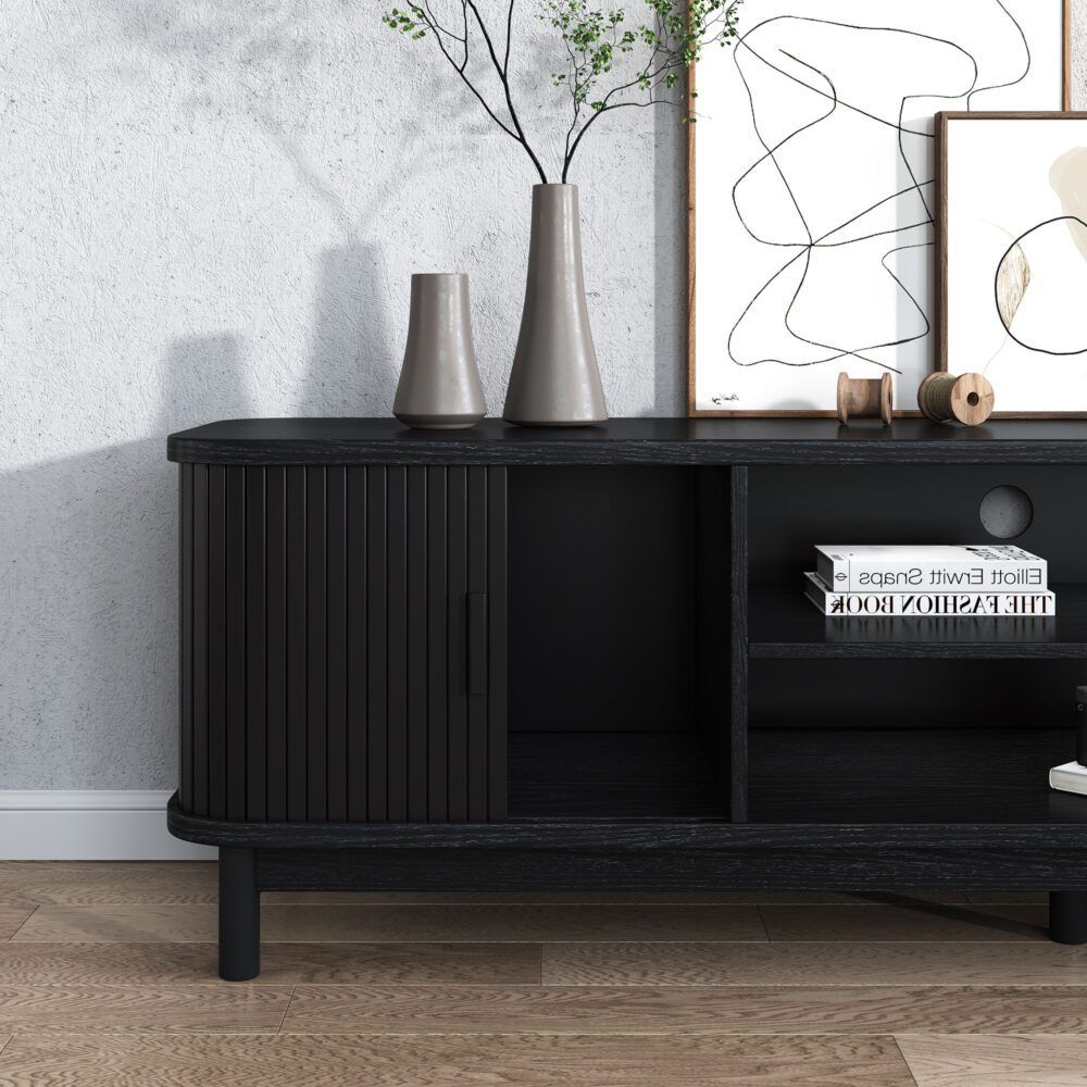 Entertainment Unit – Ribbed Design, 160cm Black